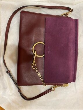 Chloé Faye Medium Two-Tone Burgundy Leather and Plum Suede Shoulder Bag